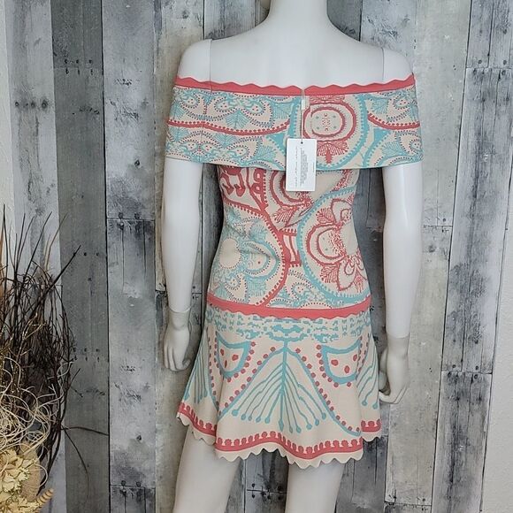 Foxiedox Winnie Off The Shoulder Dress In Beige Multi - Picture 7 of 12